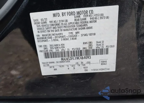 2022 Ford Ecosport S из США, поврежденный, VIN MAJ6S3FL1NT464093